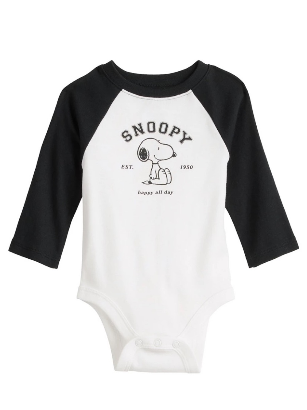 Peanuts Snoopy Raglan Bodysuit - Black & White